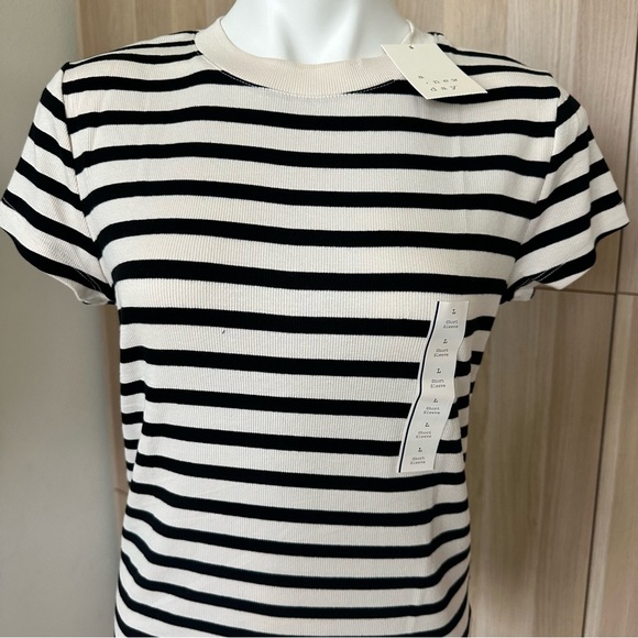 a new day Black and White Striped Short Sleeve Tee Size L - Picture 2 of 9
